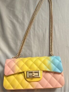 Quilted Gradient Chain Shoulder Bag - Pink Yellow Blue